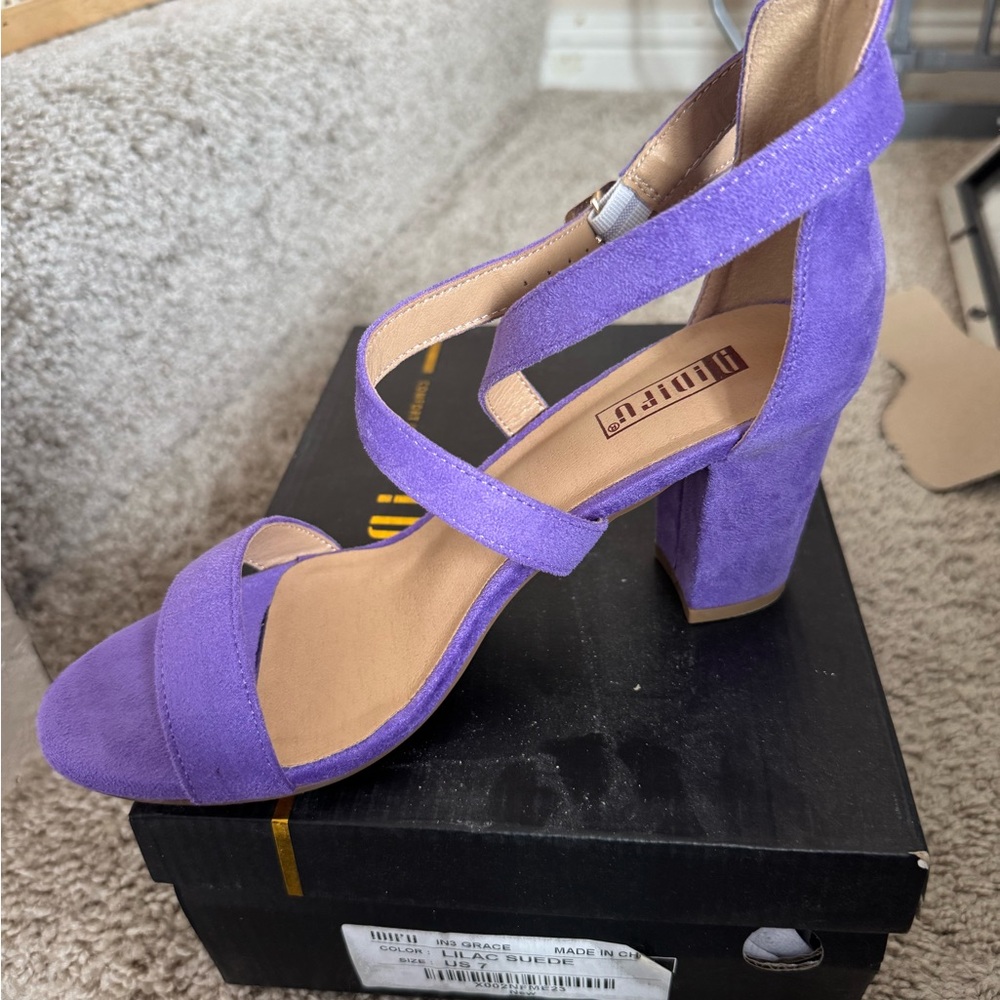 Liliana Purple Strappy Block Heel Sandals